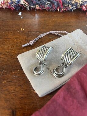 David Yurman Silver and gold Cable earring with Omega clips.
